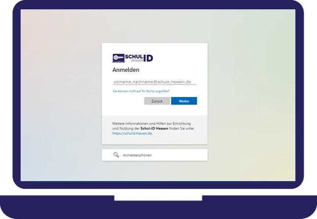 Laptop mit Anmeldeseite der Schul-ID Hessen.