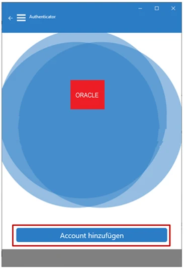 Oracle Mobile Authenticator mit der Schaltfläche Account hinzufügen.