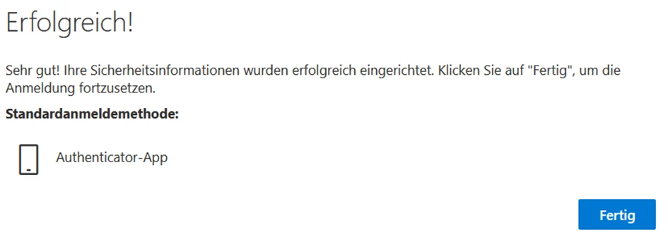 Schul-ID-Hessen-Weboberfläche mit erfolgreicher Einrichtung der Authenticator-App.