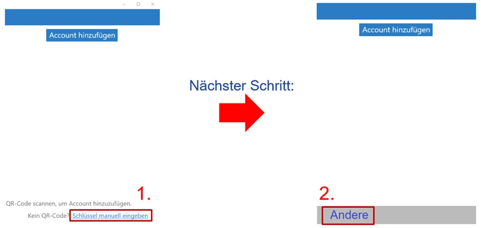 Oracle Mobile Authenticator mit den Optionen Schlüssel manuell eingeben und Andere.